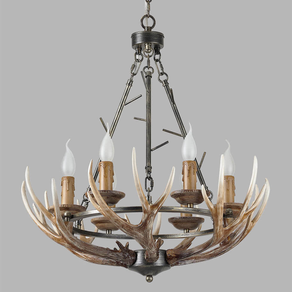 Candelabro de isla de 6 luces con soporte de vela de asta industrial de resina, hierro y acrílico 