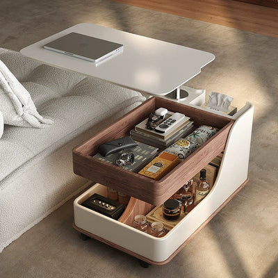 Table d'appoint réglable en hauteur avec plateau en pierre frittée rectangulaire nordique contemporain à roulettes à 3 niveaux pour salon 