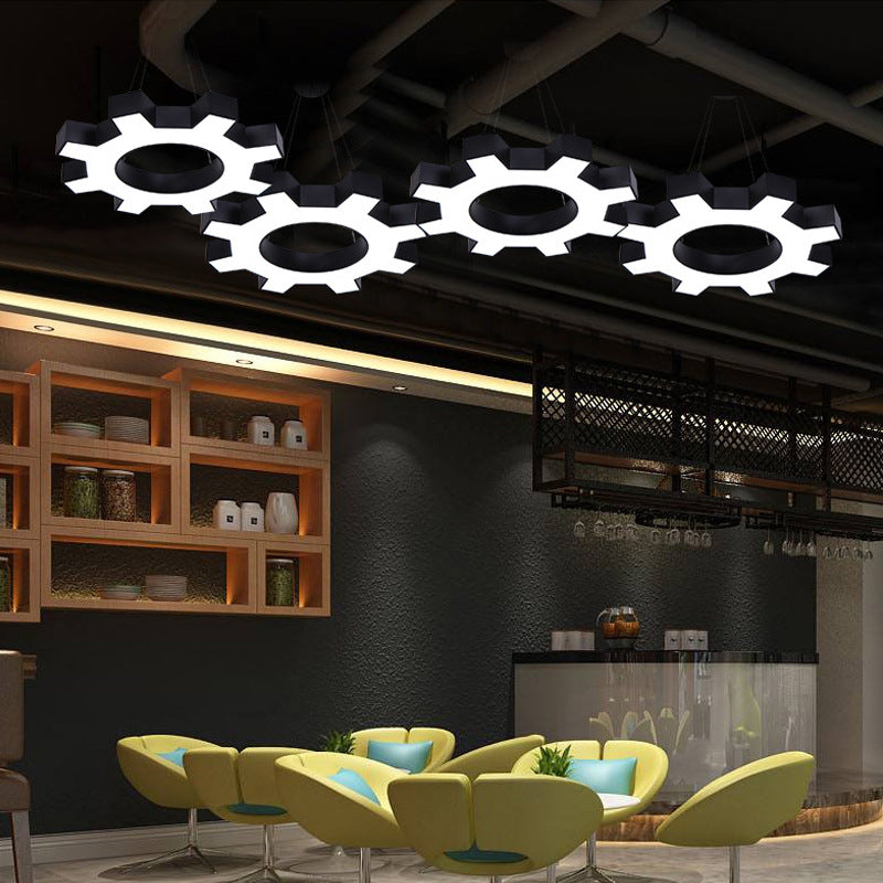 Lustre suspendu à LED avec abat-jour en acrylique et engrenage en fer créatif contemporain pour salle de divertissement 