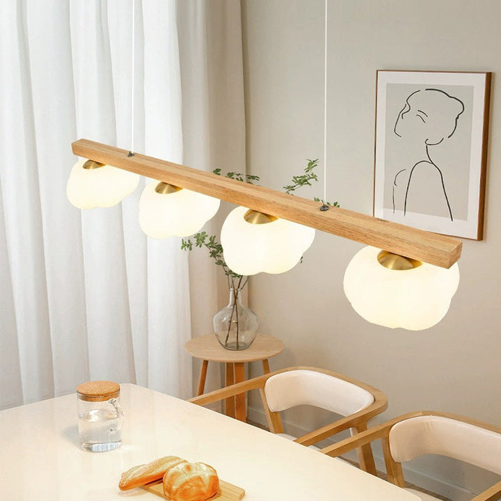 Traditional Japanese Wood Grain Iron Plastic Cotton Shade 4-Light Island Light Chandelier For Living Room