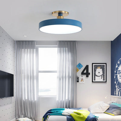 Contemporary Scandinavian Metal Acrylic Round LED Semi-Flush Mount Ceiling Light For Hallway