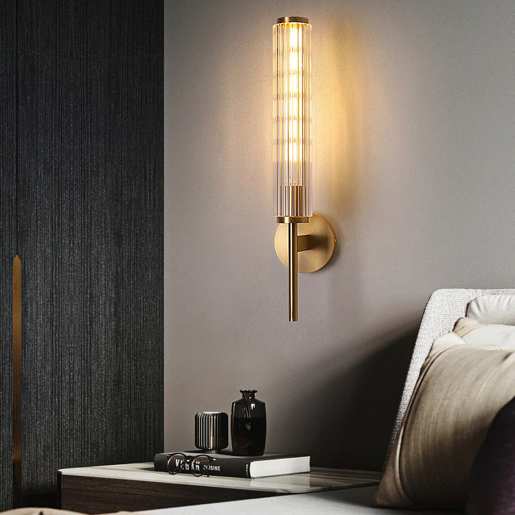 Moderne Luxus Messing Glas Zylinder 1-Licht Wandleuchte Lampe für Schlafzimmer 