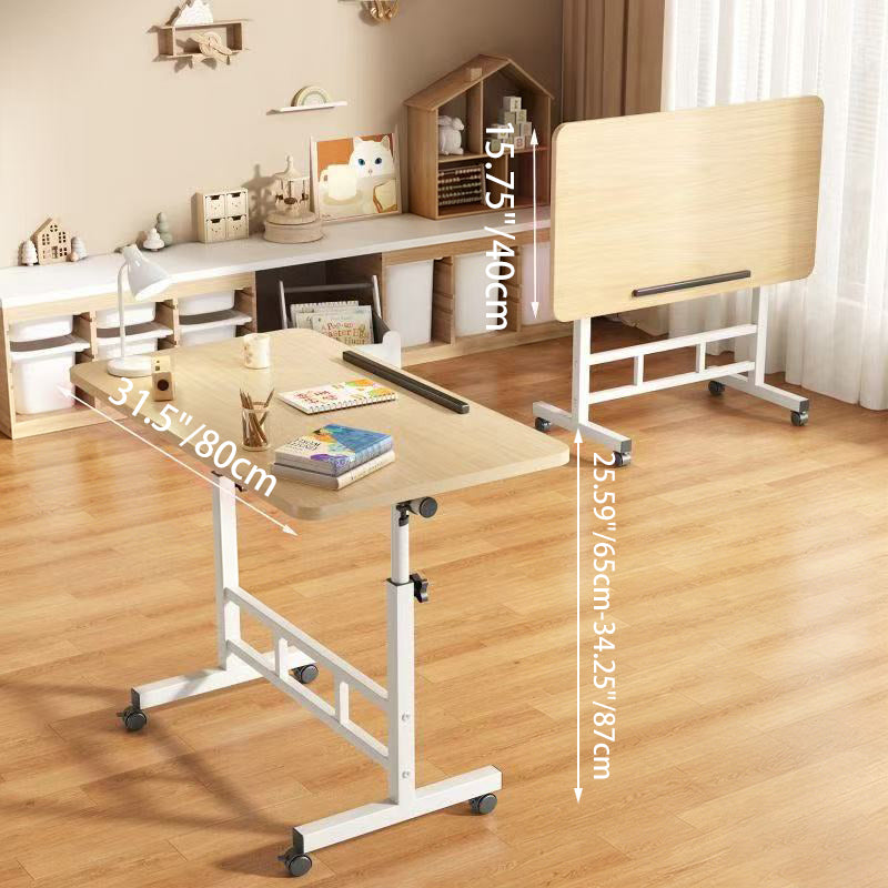 Modern Minimalist Engineered Wood Iron Rounded Square Study Desk With Foldable Mobile Adjustable For Living Room