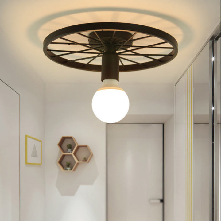 Traditionelle Vintage-Deckenleuchte mit 1-flammigem Rad aus Schmiedeeisen für den Flur 