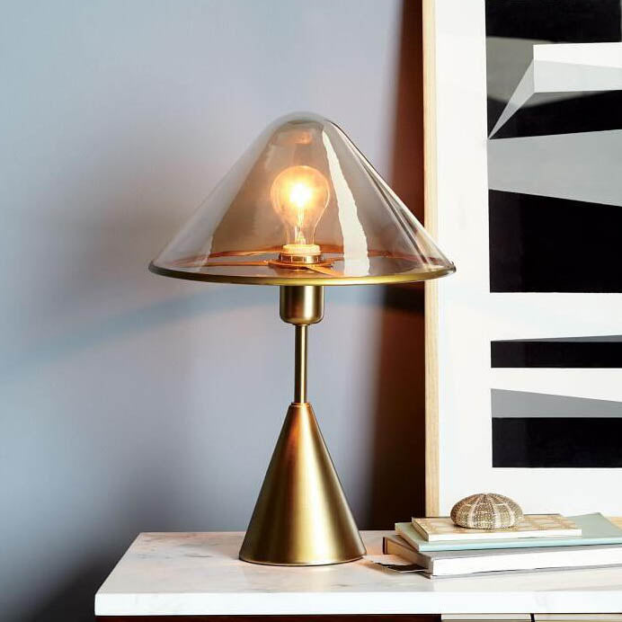 Lámpara de mesa de vidrio contemporánea escandinava con hardware triangular de 1 luz para dormitorio 