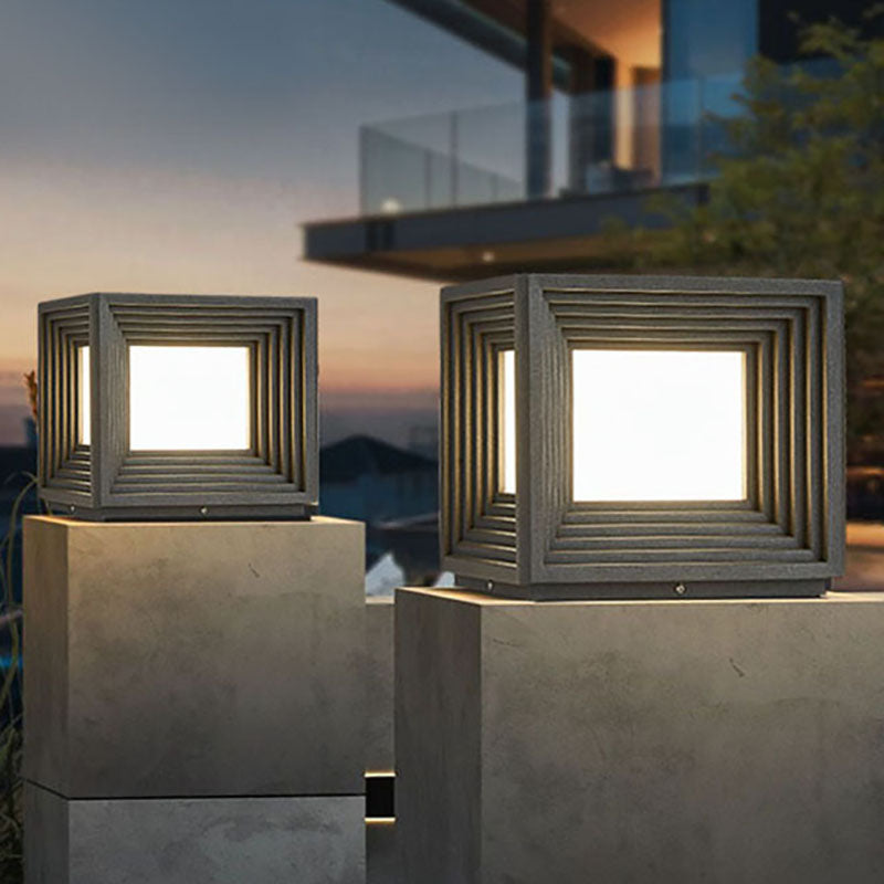 Luz de Cabeza de Poste LED de Acrílico de Acero Inoxidable Rectangular de Simplicidad Moderna para Patio Exterior 