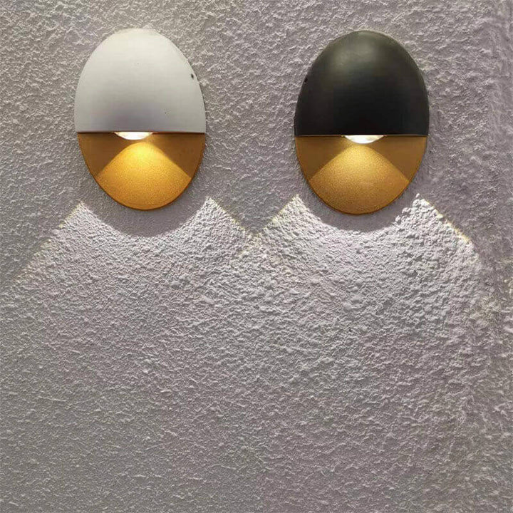 مصباح حائط LED خارجي مقاوم للماء من الألومنيوم بشكل بيضاوي بتصميم عصري بسيط للفناء الخارجي 
