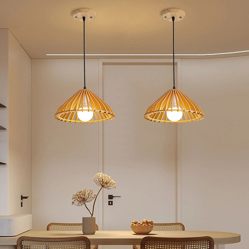 Japanischer Wabi-Sabi Stil Walnuss Konisch Hohl 1-Licht Pendelleuchte 