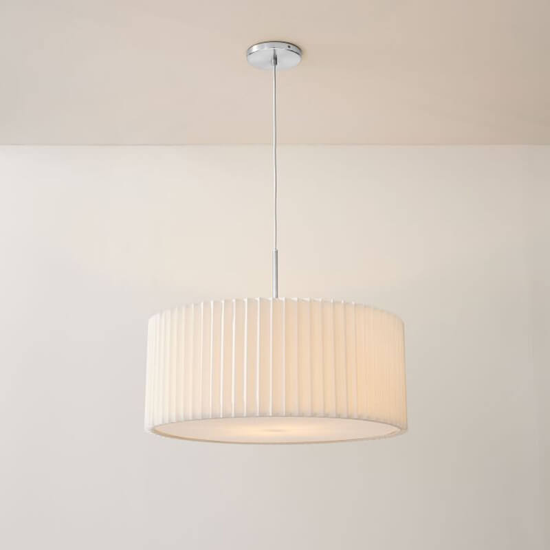 Contemporary Scandinavian Pleated PVC Fabric Hardware Drum Cone 1-Light Pendant Light for Living Room