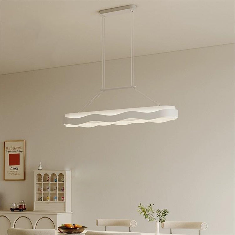 Moderne minimalistische Rechteck Welle Eisen Hardware Acryl LED Insel Licht Kronleuchter für Esszimmer 