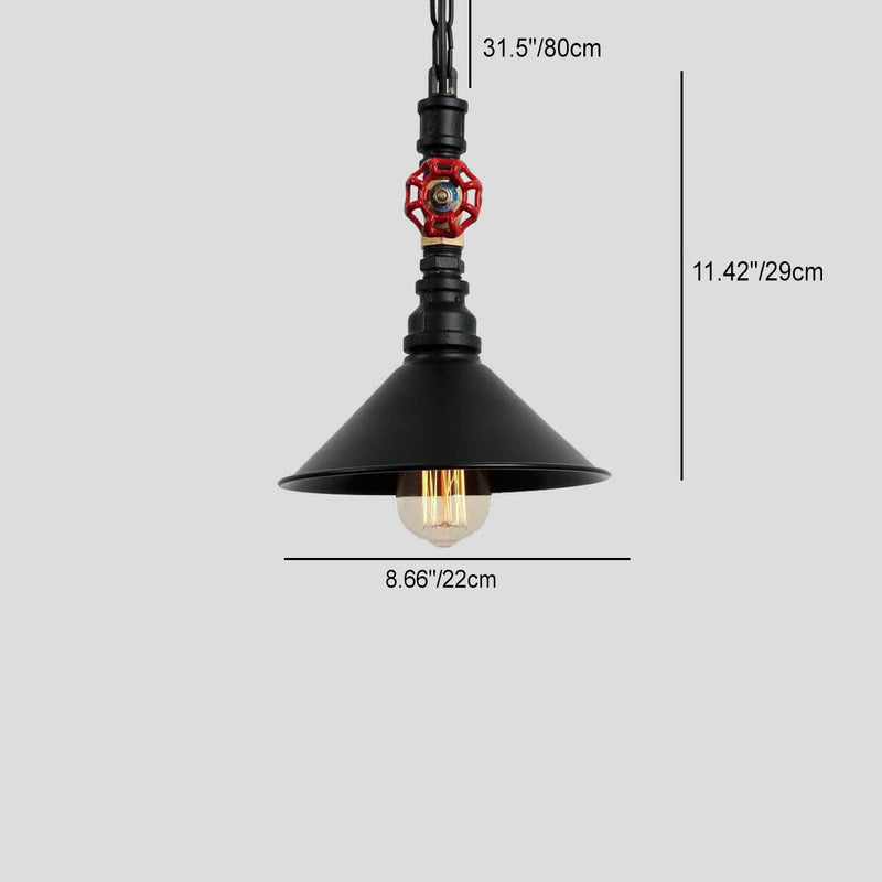 Contemporary Industrial Plumbing Cone Iron 1-Light Pendant Light For Dining Room