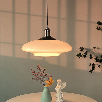 French Modern Cream Oval Glass Hardware 1-Light Pendant Light