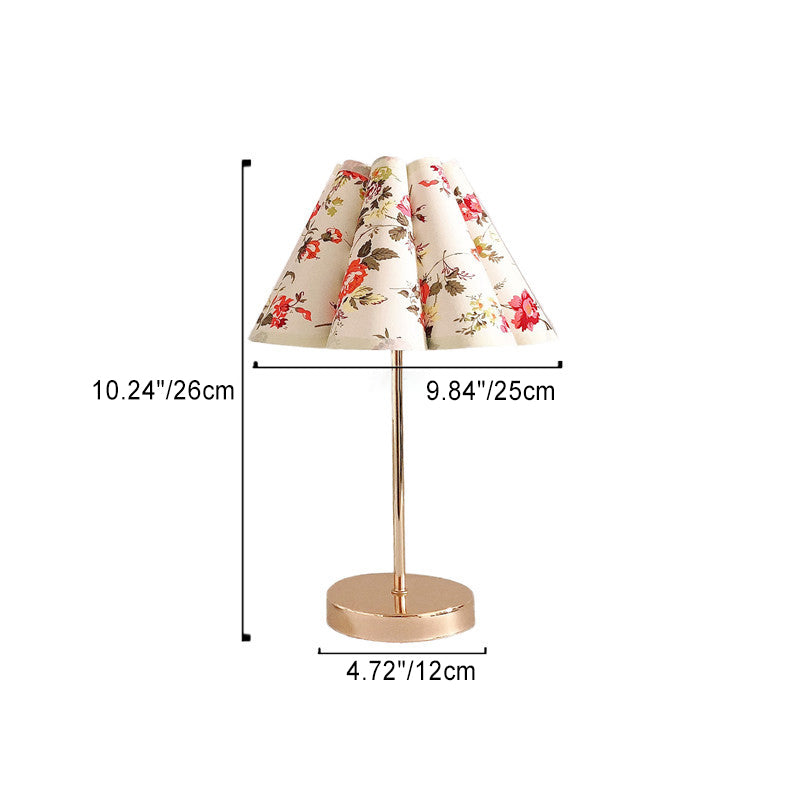 Lampe de table à 1 lumière avec abat-jour en tissu imprimé européen traditionnel pour chambre à coucher 
