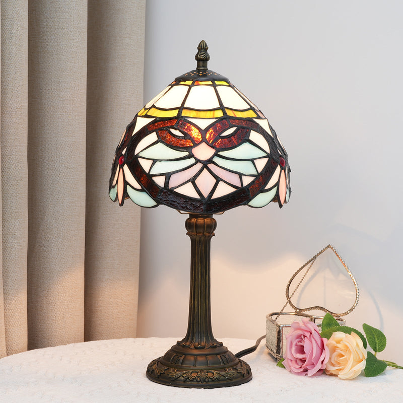 Traditional Tiffany Blue Heart Half Circle Stained Glass Resin 1-Light Table Lamp For Bedroom