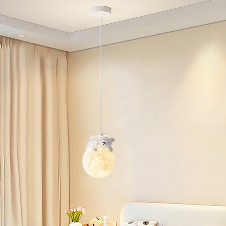 Lámpara colgante contemporánea creativa de resina con forma de conejo y luna de 1 luz para niños, para sala de estar 