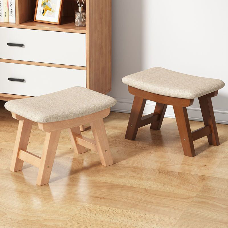 Moderner minimalistischer quadratischer Schuhbank-Hocker aus Kautschukholz mit Baumwoll-Leinen-Kissen für das Wohnzimmer 