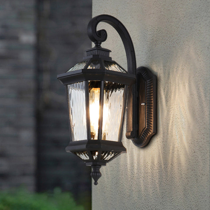 Lámpara Aplique de Pared de 1 Luz Cilindro Octogonal de Vidrio de Aluminio Impermeable Tradicional Europea Para Jardín 