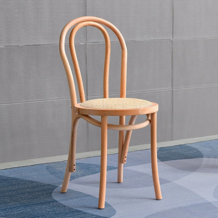 Contemporary Retro Faux Rattan Rubberwood Round Arched Dining Chair Backrest For Dining Room