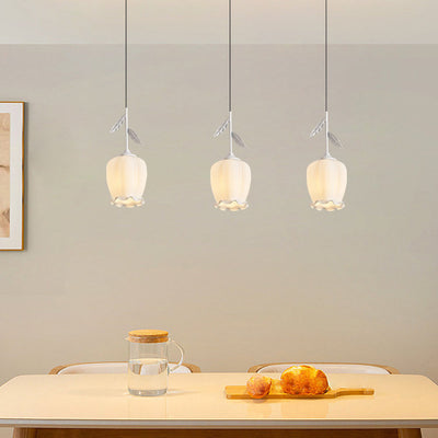 Zeitgenössischer kreativer Blumen-Glas-Eisen-Blätter-Entwurf 3-Licht-Insel-Licht-Kronleuchter für Wohnzimmer 