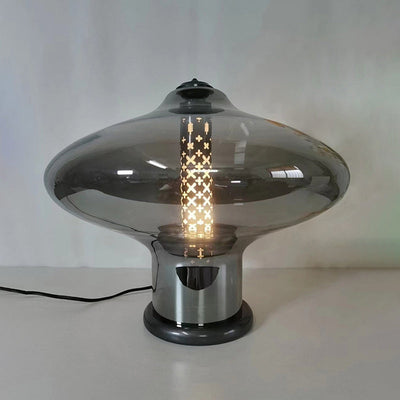 Moderne minimalistische geometrische rauchgraue Glas-Hardware-LED-Tischlampe für das Home Office 