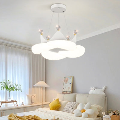 Lámpara colgante LED de sombra redonda PE con corona de cristal creativa contemporánea para dormitorio 
