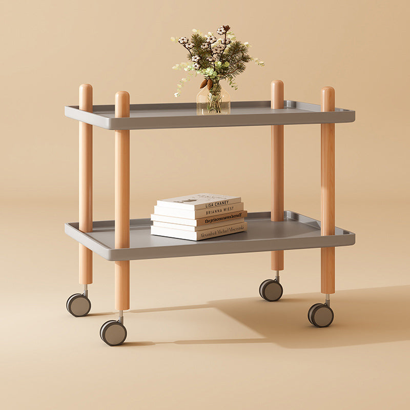Table basse moderne minimaliste carrée en PP avec plateau en bois massif et métal à 2 étagères pour salon 