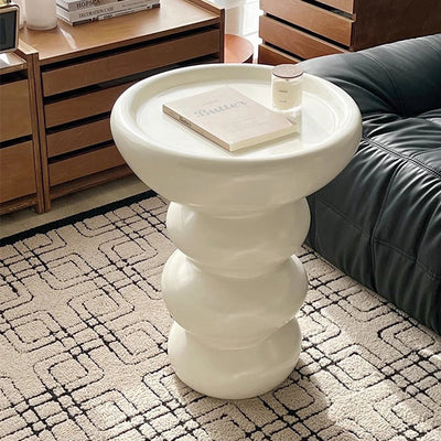 Table d'appoint moderne minimaliste avec base ovale en colonne, plateau en densité, bois de hêtre et fibre de verre pour le salon 