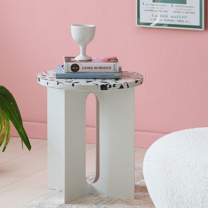 Modern Luxury Round Table Top Terrazzo Iron Carbon Steel Coffee Table 3-Leg For Living Room