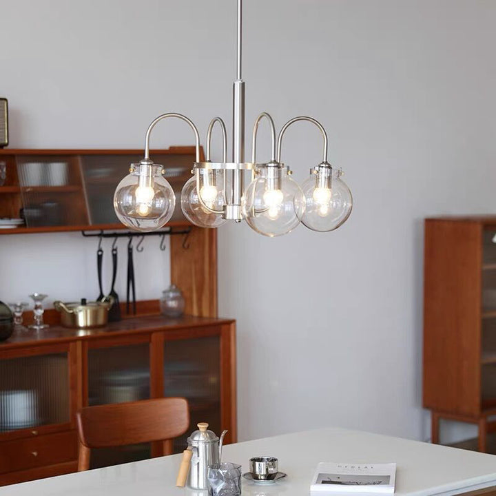 Lustre moderne de style mi-siècle avec abat-jour en verre sphérique en fer à 4/5/6 lumières pour salon 