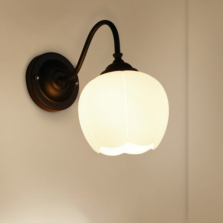 Lámpara Aplique de Pared de 1 Luz de Vidrio de Hierro Floral Moderno Minimalista para Dormitorio 