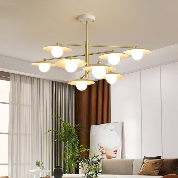 Moderne minimalistische runde fliegende Untertasse Orb Zweig Eisen Glas 4/6/8 Licht Kronleuchter für Wohnzimmer 