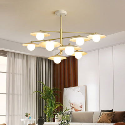 Moderne minimalistische runde fliegende Untertasse Orb Zweig Eisen Glas 4/6/8 Licht Kronleuchter für Wohnzimmer 