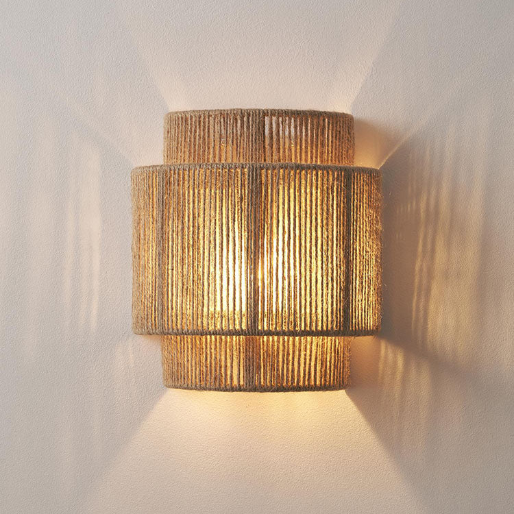 Traditional Japanese Rope Woven Curved 1-Light Wall Sconce Lamp For Living Room