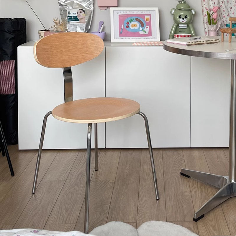 Chaise de salle à manger contemporaine en bois nordique en acier inoxydable avec dossier rond pour salle à manger 