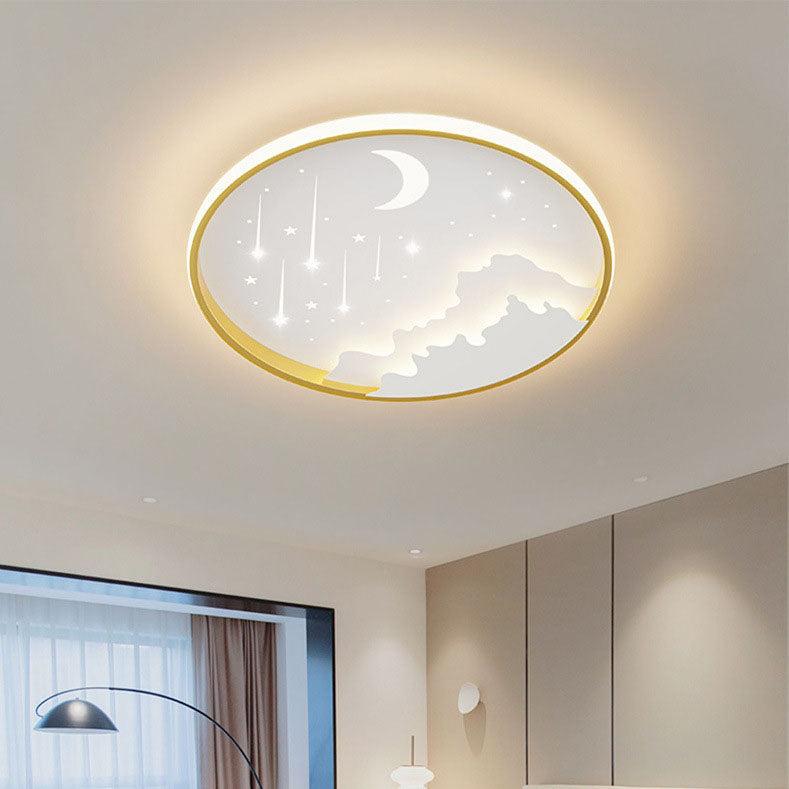 Modern Simplicity Iron Round Children LED Flush Mount Ceiling Light For Bedroom