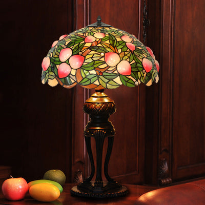 Lampe de table Tiffany Retro Peach Stained Glass Dome à 3 lumières 