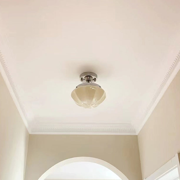 Luz de techo semiempotrada de 1 luz con forma hemisferoide de vidrio de hierro tradicional francés con ondas para pasillo 