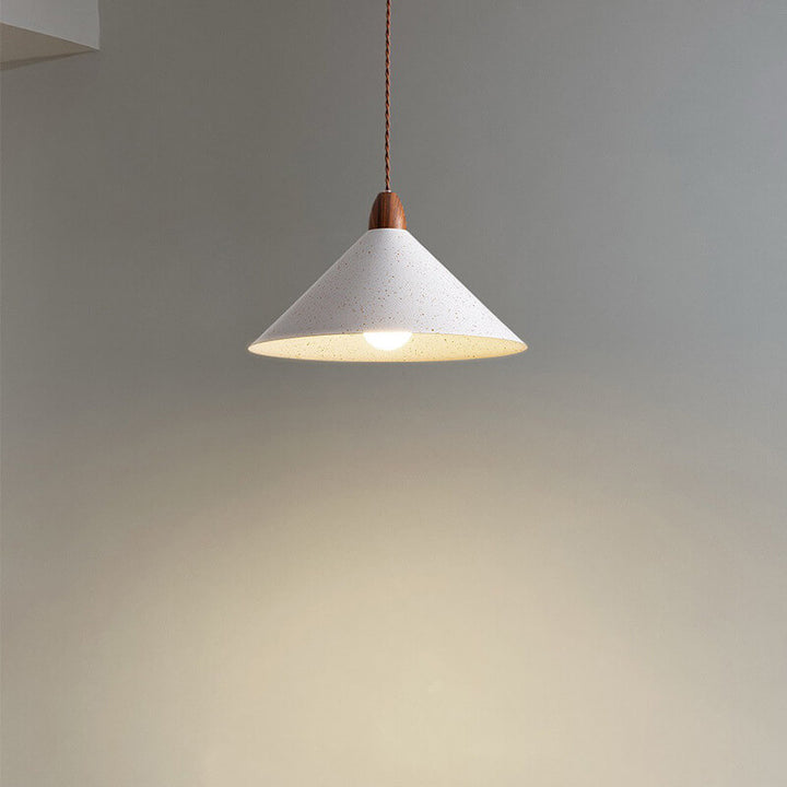 Modern Minimalist Cone Iron Solid Wood Grain 1-Light Pendant Light For Living Room