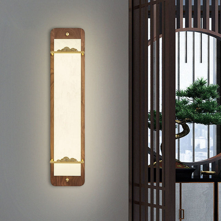 Applique murale LED rectangulaire en laiton chinois traditionnel avec noix en acrylique pour chevet 