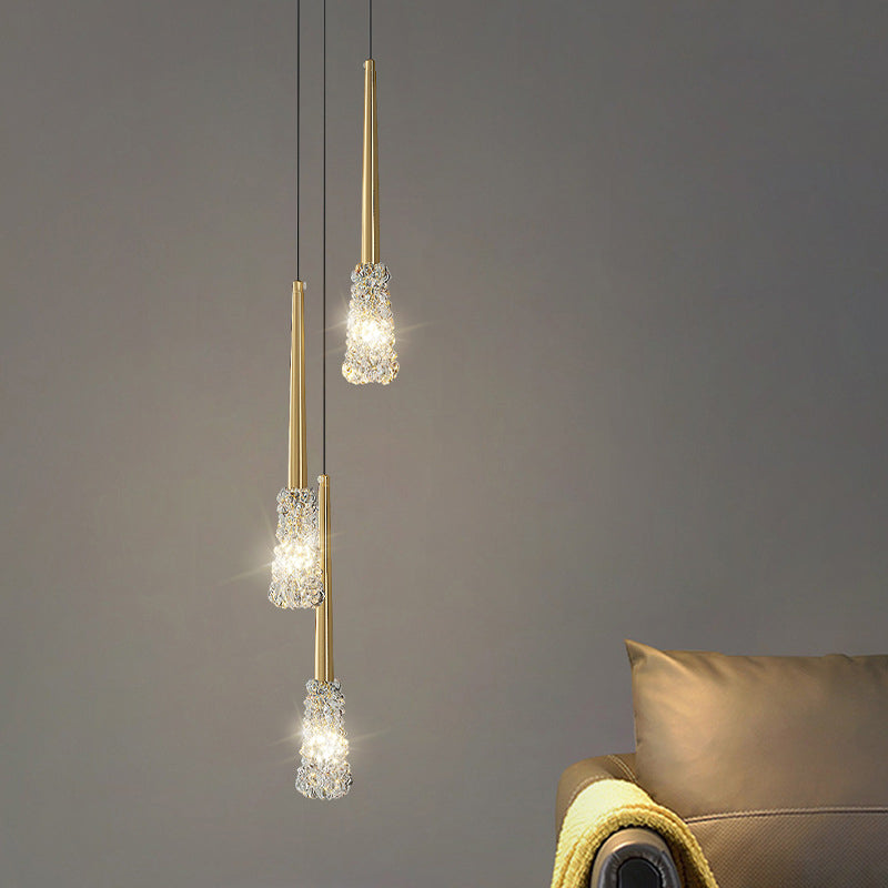 Lustre Contemporain de Luxe en Cuivre Complet avec Abat-jour en Verre Ondulé à Eau 1 Lumière pour Salon 