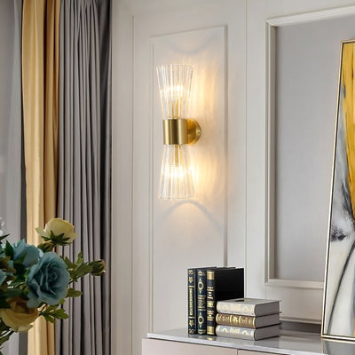 Lámpara de Aplique de Pared Contemporánea de Lujo con Cristal Acanalado Luminosa de 2 Luces para Dormitorio 