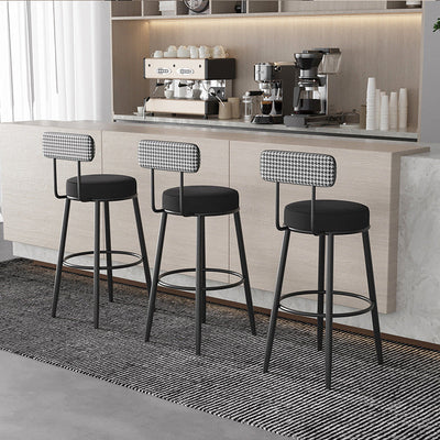Tabouret de bar contemporain nordique rond en lin de coton rembourré avec dossier et repose-pieds pour salle à manger 