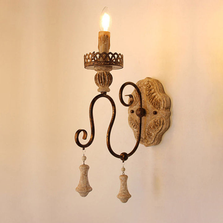Portavelas rústico tradicional de madera y hierro 1/2 Aplique de pared para sala de estar 