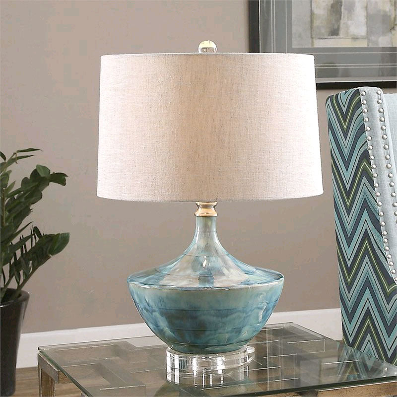 Modern Transitional Fabric Shade Ceramic Jar Base 1-Light Table Lamp For Study