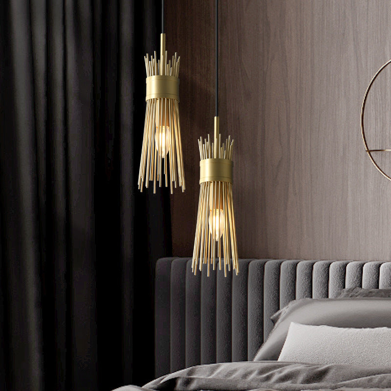 Contemporáneo Creativo Bambú Palo Cilindro Cobre 1/2 Luces Lámpara Colgante Para Dormitorio 