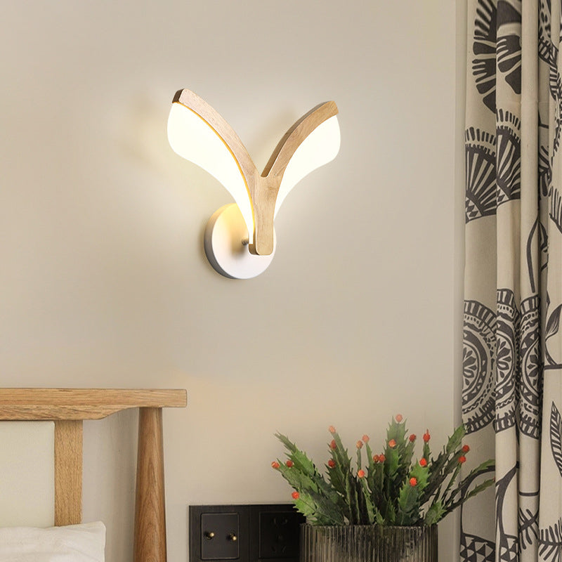 Applique murale LED en bois incurvé japonais traditionnel avec acrylique pour chambre 