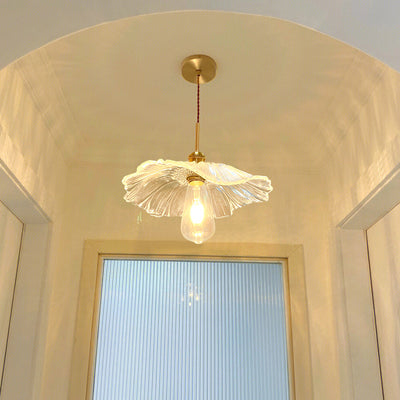 Contemporary Luxury Brass Flower Glass Shape 1-Light Pendant Light For Bedroom