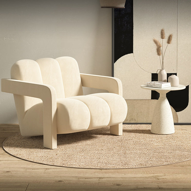 Sillón individual contemporáneo escandinavo de terciopelo y tejido sherpa con madera y espuma, con respaldo y reposabrazos, para sala de estar 