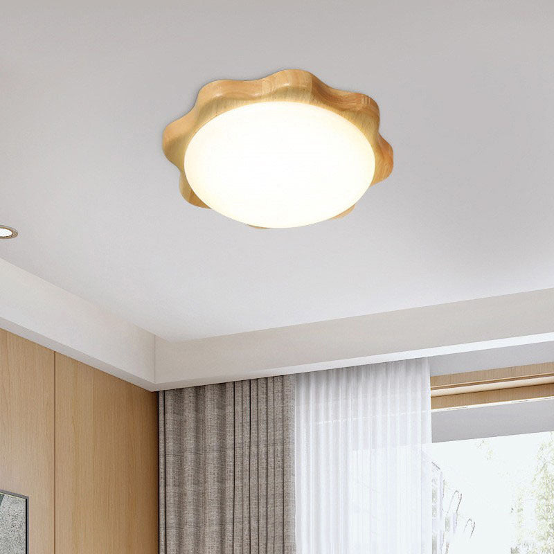 Contemporary Nordic Rubberwood Acrylic Plum Shape LED Flush Mount Ceiling Light For Living Room