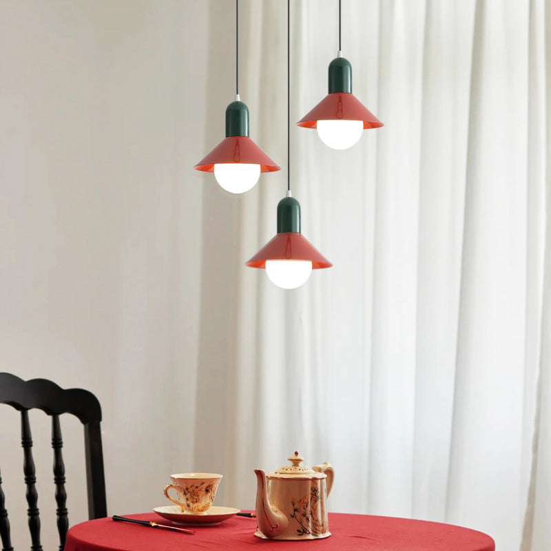 Simplicidad Contemporánea Macaron Hierro Geométrico Cono Forma 1-Luz Lámpara Colgante Para Sala de Estar 